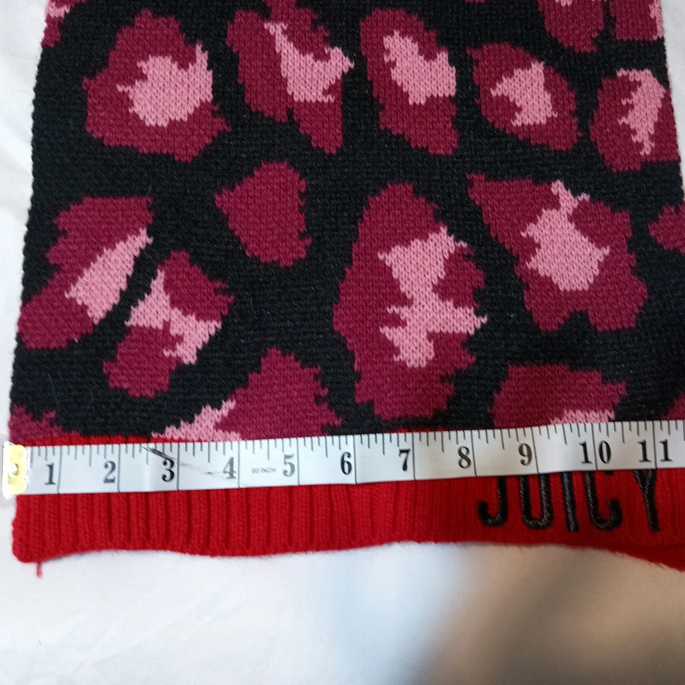 Juicy Couture Pink Red Leopard Print Knit Scarf Embroidered Logo Y2K McBling OS